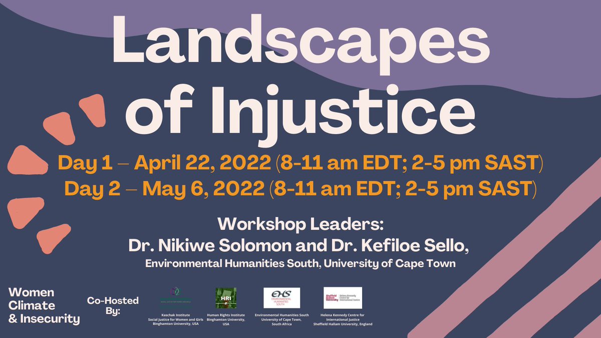 The Seedbox (@the_seedbox) on Twitter photo Join Seed Box Fellow, Dr. Nikiwe Solomon <a href="/nikiwesolomon/">nikiwe solomon</a> & Dr. Kefiloe Sello, Environmental Humanities South, Uni. of Cape Town, South Africa for the ‘Landscapes of Injustice Workshop’, a co-event with the Women, Climate & Insecurity Conference.
More info:nikiwe.solomon@uct.ac.za Join Seed Box Fellow, Dr. Nikiwe Solomon <a href="/nikiwesolomon/">nikiwe solomon</a> & Dr. Kefiloe Sello, Environmental Humanities South, Uni. of Cape Town, South Africa for the ‘Landscapes of Injustice Workshop’, a co-event with the Women, Climate & Insecurity Conference.
More info:nikiwe.solomon@uct.ac.za