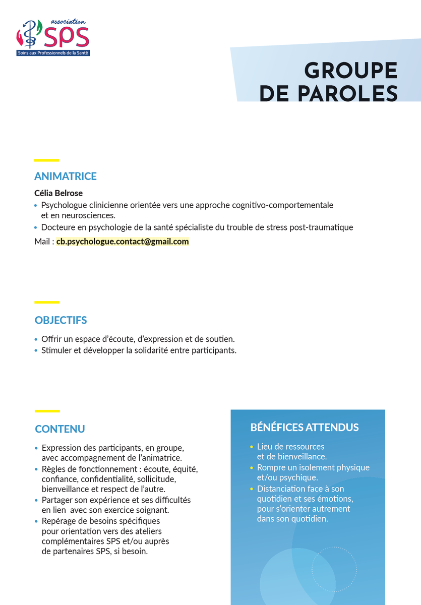 💬 Participez au groupe de paroles en visioconférence le 22 avril de 17h 30 à 19h 30 
👉 asso-sps.fr/prevention/ate…
Ce groupe est  gratuit et animé par Celia Belrose
#soignants #étudiants #professionnelsdelasanté #gorupedeparole #hcsmeufr #mieuxêtre #isolement #préventionsanté