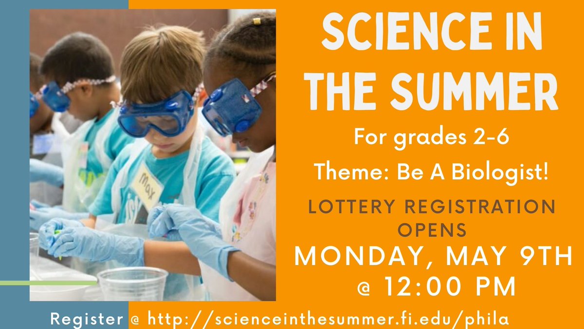 warminsterlib's tweet photo. Attention, science enthusiasts! Today is the last day to register for The Franklin Institute's GSK Science in the Summer lottery! Registration will remain open until 5:00PM. 

Learn more and register here: https://t.co/54PSfJfFdz https://t.co/EzYurXBIlI