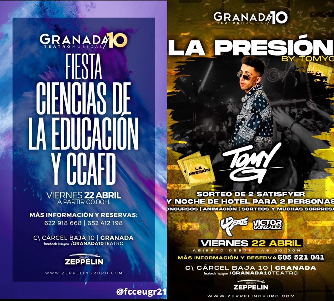 uGRenfurecida_'s tweet photo. ¿Estás preparado para vivir la PRESIÓN 🔥? 

Fiesta CCAFD 🏋🏼‍♀️y Ciencias de la Educación 👩🏼‍🏫.

📆Viernes 22 de Abril 
📍GRANADA10

🎟 10€ 1 cons 
 Dj invitado: Tomigdj
😏Sorteo de dos satisfyer y 2 noches de hotel 🔥🥵

¿Te lo vas a perder? 

📲Entradas: 605521041
@jesus22242 https://t.co/mV2Sg2wLmX