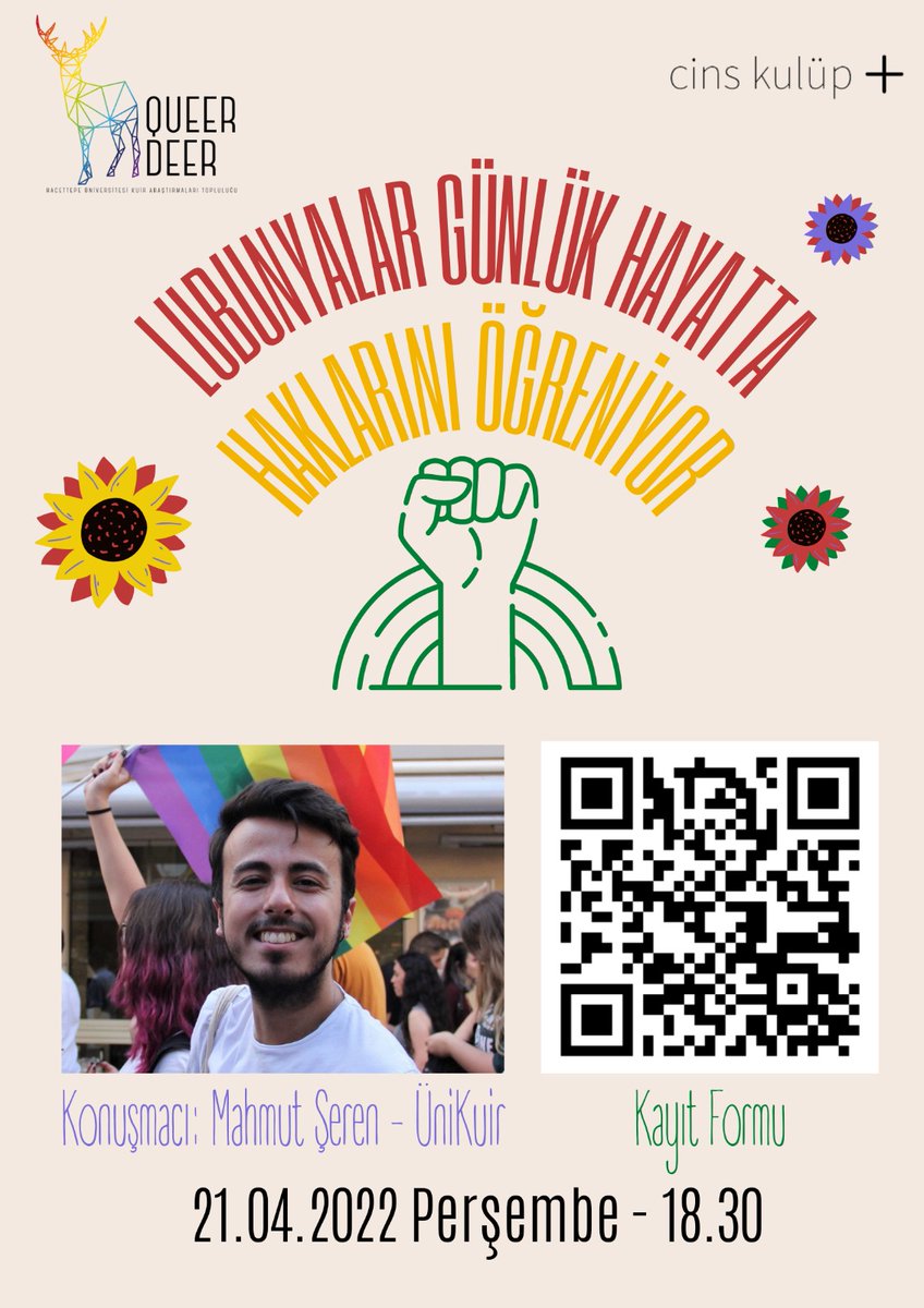 Merhabalar lubunya!

Havalar güzelleşmişken LGBTİQA+'lar olarak haklarımızı bilmeden geçmeyelim dedik. ÜniKuir derneğinden Avukat Mahmut Şeren ile birlikte, 21 Nisan 18.30'da online bir atölye düzenliyoruz!
@unikuir <a href="/mahmutseren/">Mahmut Şeren</a> 
Kayıt olmak için formumuz: forms.gle/DnQD4wZT4gsK4k…