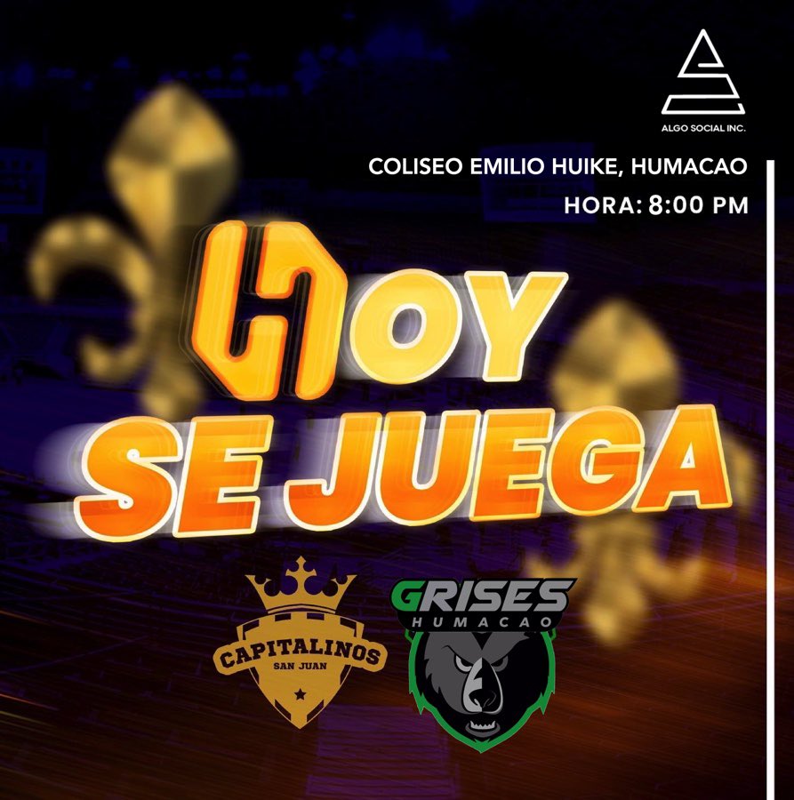 ¡𝗛𝗼𝘆 𝘀𝗲 𝗷𝘂𝗲𝗴𝗮 𝗲𝗻 𝗛𝘂𝗺𝗮𝗰𝗮𝗼! (𝟭-𝟬) 🚍🔥

Los Capitalinos de San Juan visitan los Grises de Humacao para avanzar a los mejores 8 equipos de Puerto Rico. 🏀🇵🇷

📍 Coliseo Emilio Huyke, Humacao
⏰ 8:00pm

#TeamCapitalinos⚜️
#ThreePeat🏆
<a href="/SJCiudadCapital/">San Juan, Ciudad Capital</a>