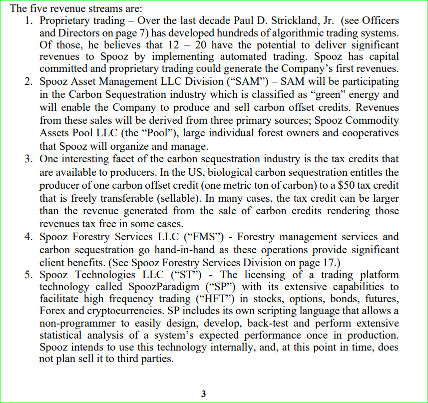 easymonee_tom's tweet photo. $SPZI, .002. From the 2nd qtr. Spooz business plan, 5 REVENUE streams. With a pool of 500 mil to 2 bil (per Evan Katz PR), 1 revenue stream (Proprietary trading) could bring in 10's of million's per year. 

#carbon, #Forestry, #pennystock, #investmentpool, #hedgefund https://t.co/tEhBTHJzsI