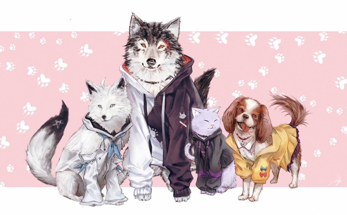 inugami korone ,nekomata okayu ,ookami mio ,shirakami fubuki no humans hoodie paw print hood animalization black hoodie dog  illustration images