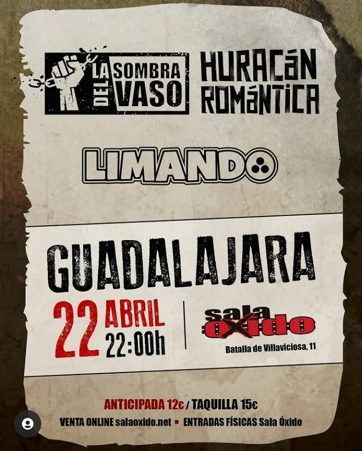 🔥El viernes hay Jarana🔥

Gracias a vosotrxs otra vez os cantamos en la <a href="/SalaOxido/">Sala Oxido</a>

Finalmente nuestros compañeros de #huracanromantica no nos acompañarán, pero nos repartimos su energía entre <a href="/Limando_Oficial/">LIMANDO</a> y nosotros para poner patas arriba Guadalajara este viernes 🙃🤟