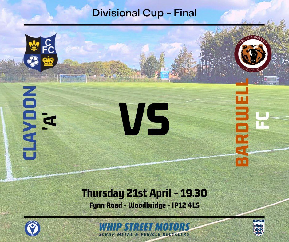 Tomorrow night our A team play in the Divisional Cup Final at Woodbridge Town against <a href="/BardwellSC/">Bardwell Grizzlies</a> (7.30 ko) 😊 We start as massive underdogs, but remember,... it’s not the size of the dog in a fight, it’s the fight in the dog that counts!.. #CupFinal #UnderDogs #TeamSpirit 🏆💙🖤
