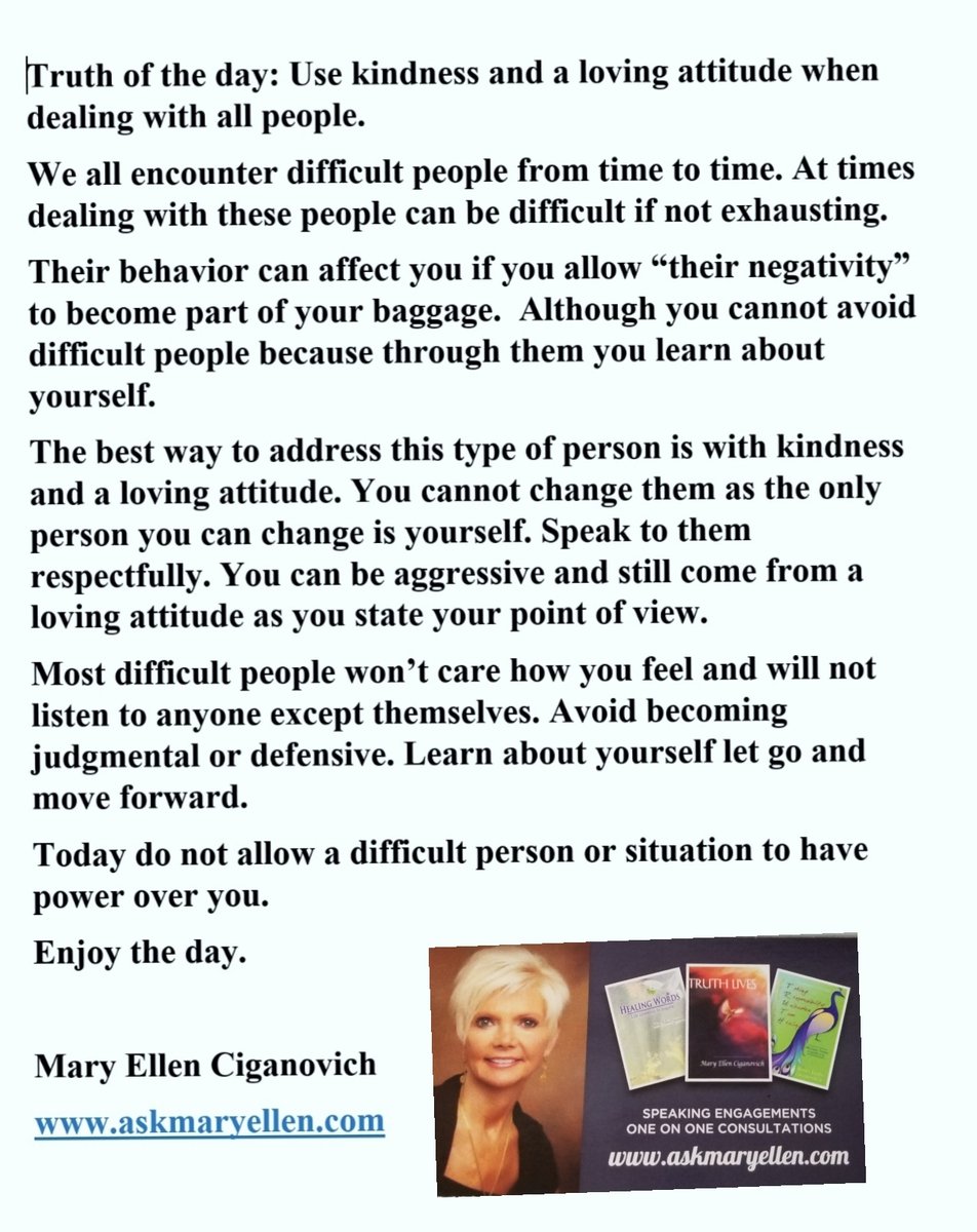 askmaryellen's tweet photo. Truth of the day: Use Kindness and a loving attitude when dealing with all people. #Truthoftheday #dailydevotionals #askmaryellen #bekindandloving #inspirationaltweets #motiivationaltweets #wellnessauthor https://t.co/n7lOmiKPJn
https://t.co/y0Sk80gnIr https://t.co/2BlnxWjoav