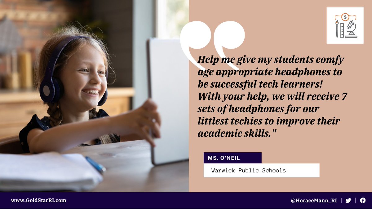 ProjectSpotlight: Warwick Public Schools

Help this class achieve the optimum learning experience with headphones that fit just right! @WarwickSchools @HeathertonPaul @dawnman14

Donate: https://t.co/X4ffv6meJS

#DonorsChoose #classroom #schoolsupplies #edutwitter #classproject https://t.co/Jh6V4xpwQ2