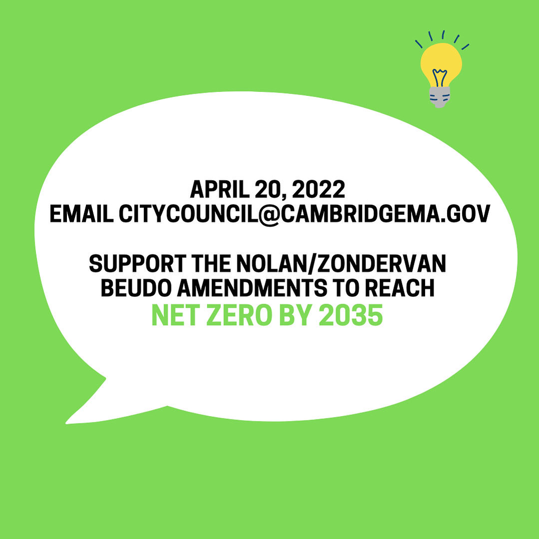 CambridgeMOF's tweet photo. Today is the day for bold #climateaction! Email city council, sign up for public comment, support NolanZondervan BEUDO amendments to reach #netzero by 2035! Let’s #forwardonclimate! Make it happen with us! @MOF_Mass @350Mass @MassClimate @XRBoston https://t.co/1s3lwICLqe
