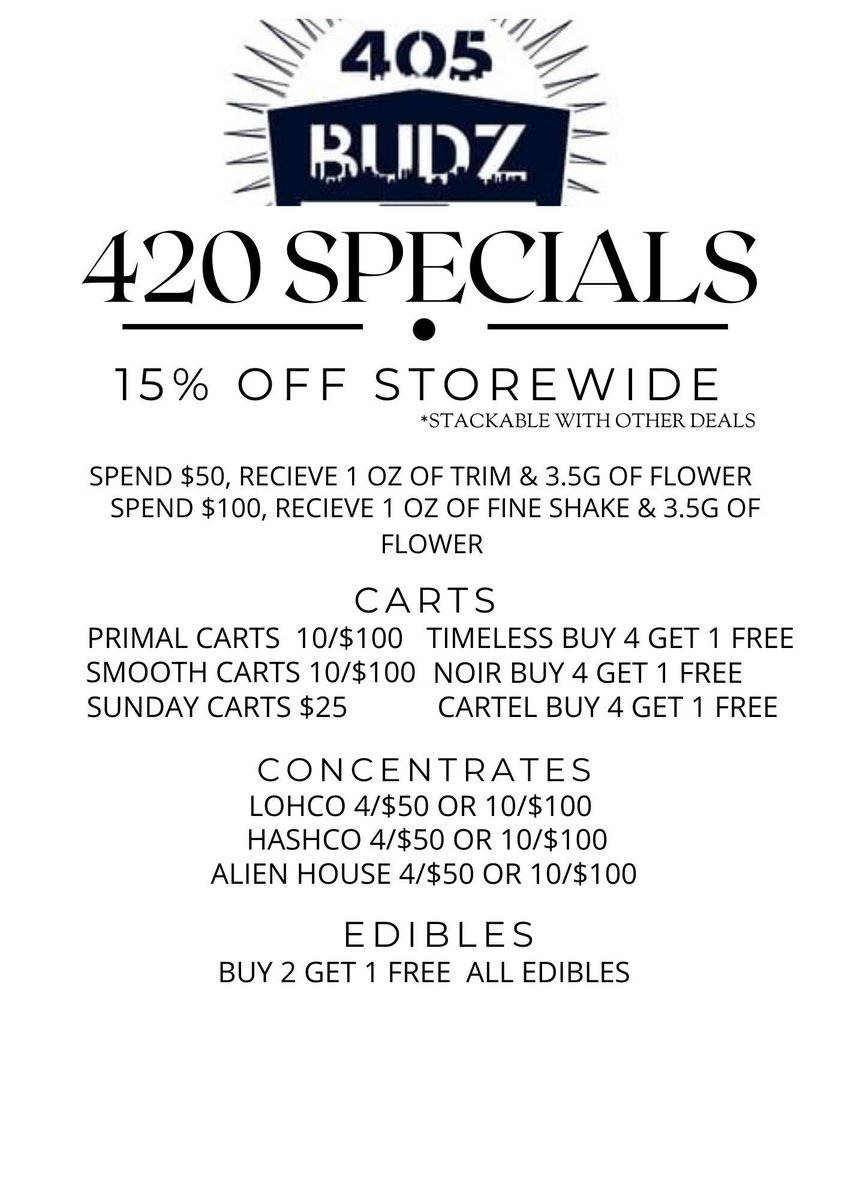 405Budz's tweet photo. Happy 420
Come by rhe dispo today to get your oz for a penny‼️👀 https://t.co/BmrvD2ghFu