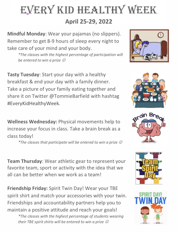 Let’s celebrate healthy living with #EveryKidHealthyWeek #EKHW22 <a href="/TommieBarfield/">Tommie Barfield</a> <a href="/ccpsDRIVE2BFIT/">ccpsDRIVE2BFIT</a> <a href="/BZP_SWFlorida/">BZP SWFlorida</a> <a href="/Act4HlthyKids/">ActionforHealthyKids</a>