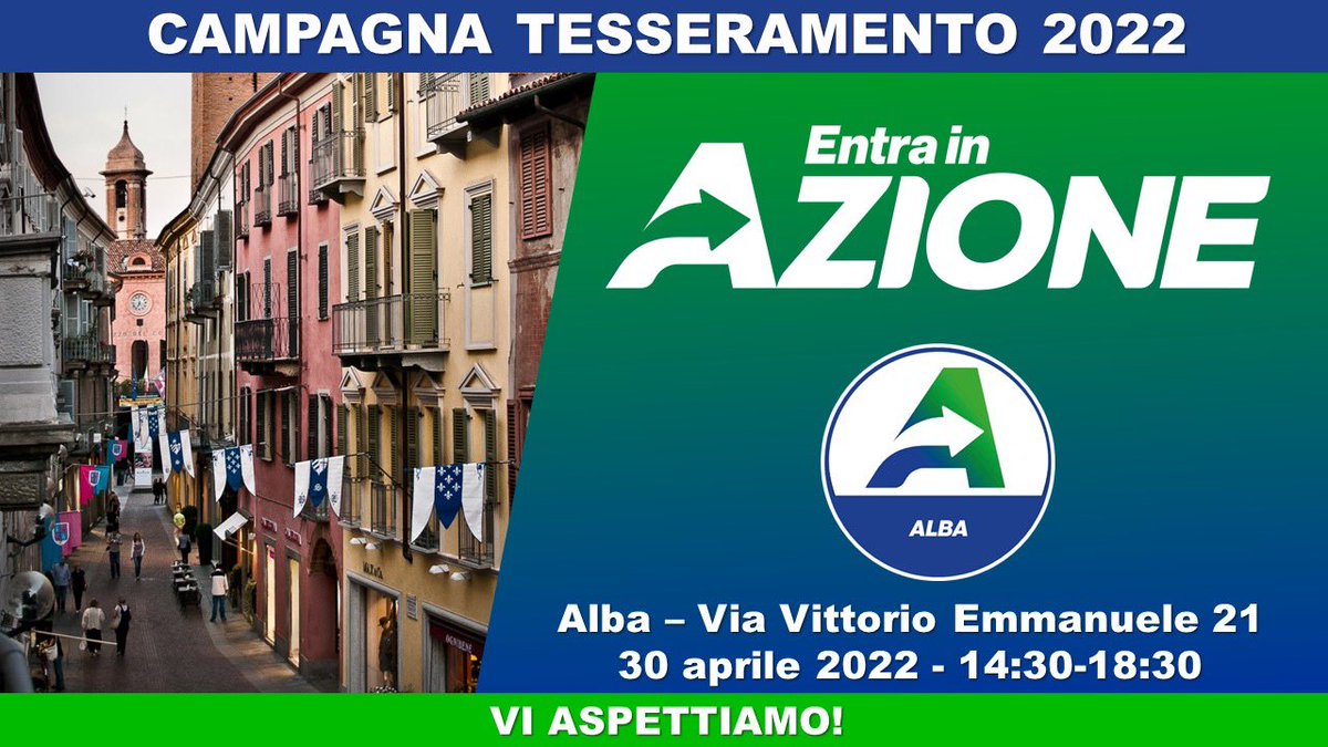 AzioneAlba's tweet photo. Vi aspettiamo in Via Maestra ad Alba per il primo banchetto di Azione!
Non vediamo l’ora di confrontarci e di scambiare due parole su temi e questioni che riguardano la nostra città!
#EntraInAzione #Azione #ItaliaSulSerio #AlbaInAzione https://t.co/TUcd8lXlTG