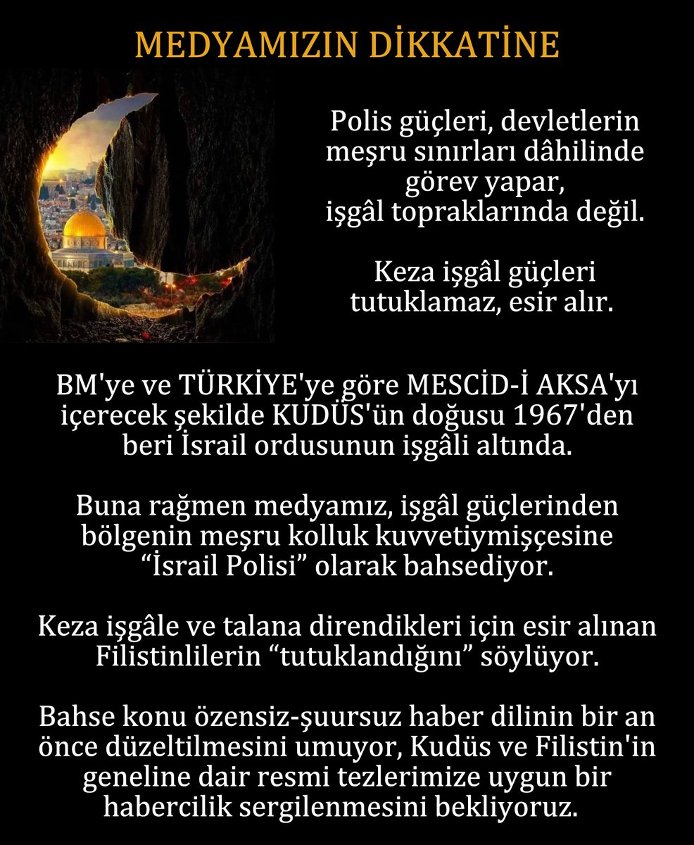 ahturgut's tweet photo. İşgalcinin dilini kullanarak işgale karşı çıkamayız.

#FilistinSorunu değil #İsrailSorunu

#Jarusalem değil, #DarusSelam veya #Kudüs
 
#TapınakTepesi değil #MescidiAksa

#AğlamaDuvarı değil #BurakDuvarı

#SüleymanMabedi değil #SionTapınağı

#Yerleşimci değil #İşgalci https://t.co/xET3ynTuVx