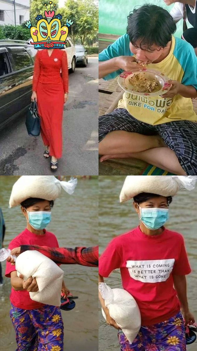 thinzashunleiyi's tweet photo. "What is coming is better than what is gone" 

A university lecturer who joined Civil Disobedience Movement recently shared her current pic holding rice sacks. 

Many hve sacrificed their careers &amp; some even gave their lives for the resistance.

We must NEVER derail the cause.✊ https://t.co/irbtWqPzbx