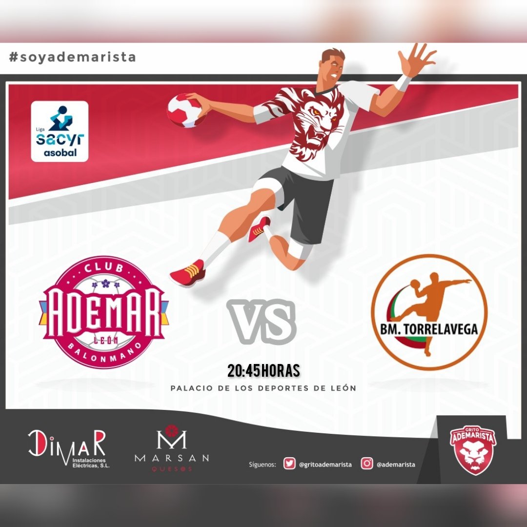 💥MATCH DAY💥

Ésta tarde volvemos al Palacio de los Deportes para disfrutar y apoyar a nuestro equipo y así poder hacer que los dos puntos no se muevan de León.

📍Palacio de los Deportes

⌚20:45 horas

<a href="/ADEMARLEON/">//Abanca Ademar León</a> 🆚 <a href="/bmtorrelavega/">Bathco Balonmano Torrelavega</a>

#VamosAdemar #SiempreContigo #RugeLeon