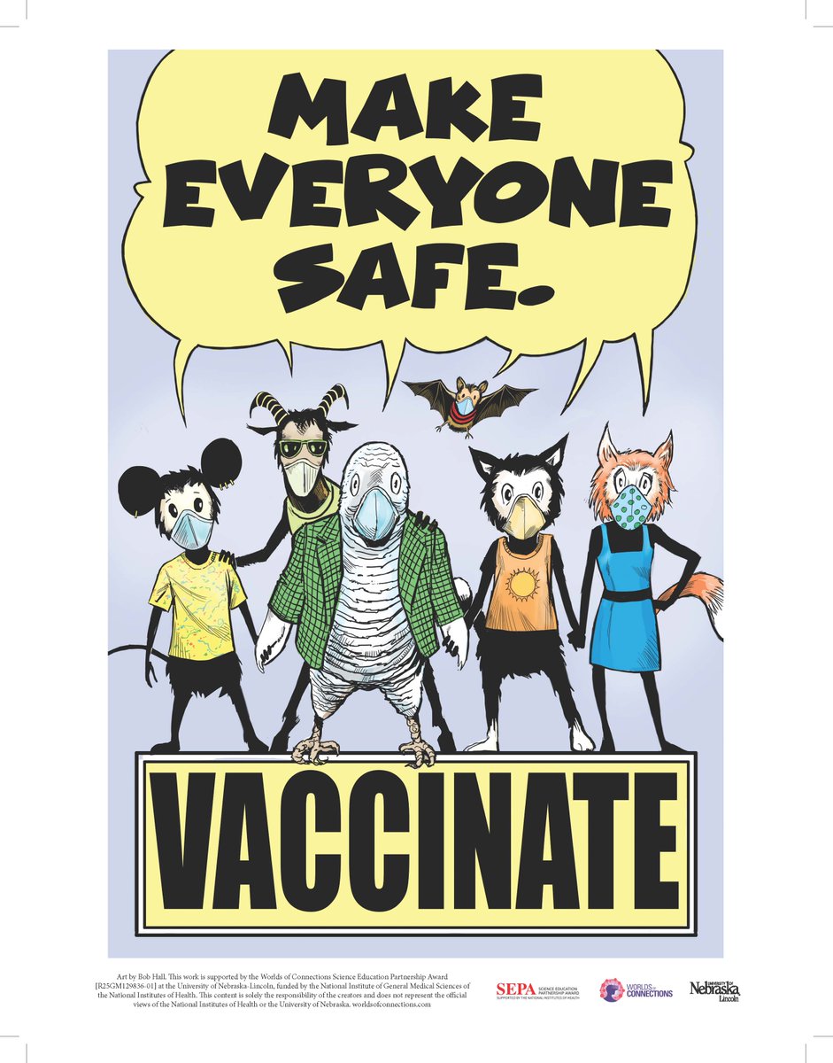 Here is part 2 of day 3’s #COVID19vaccine posters: Eric Morris’s “Anticlimactic,” and Make Everyone Safe by Bob Hall! If you are in the area, you can see them in-person in Nebraska’s Capitol building in Lincoln!

#WorldsOfConnections #NIHsepa