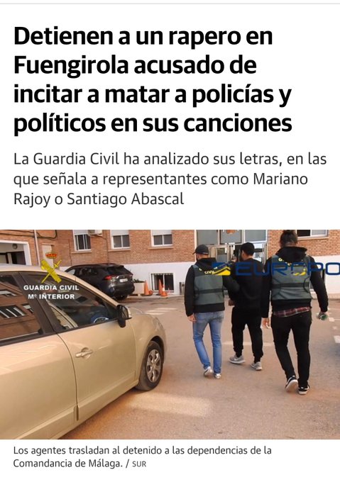 Tras @FreeValtonyc, <a href="/PabloHasel/">Pablo Hasel</a>, <a href="/La_Insurgencia/">· LA INSURGENCIA ·</a>, <a href="/ayax_albayzin/">AYAX PEDROSA</a> o <a href="/DEF_CON_DOS/">DEF CON DOS</a> la represión a la #LibertadDeExpresión sigue:
⚠️Detenido el rapero malagueño Alzugabí el Nazarí por sus letras. 
¿Hasta cuando van a existir las #LeyesMordaza?
¿Por qué siempre miran a la izquierda?