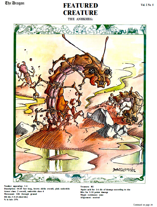 CalstaffTheGold's tweet photo. The Anhkheg (ÆNK-eg) made its debut in The Dragon #5 (Mar/77). Stats by Tim Kask, art by Erol Otus.
#TSR #TheDragon #FeaturedCreature #DnD https://t.co/s8kLVIFWMJ