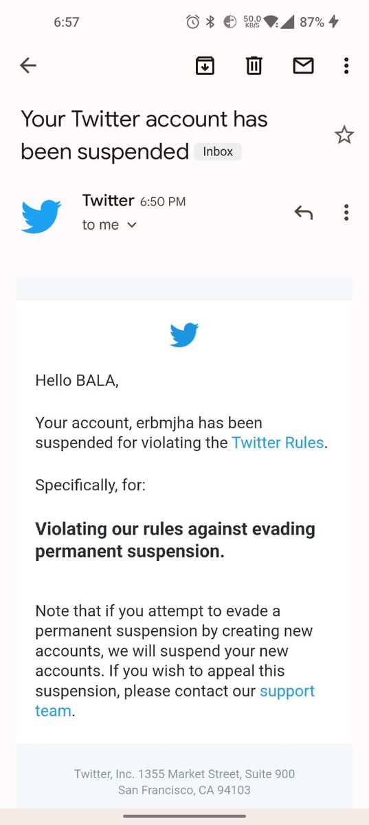 AnkurSingh's tweet photo. Now @erbmjha suspended by @TwitterIndia 

Twitter says evading permanent suspension but this is his only handle. No previous account ever suspended. https://t.co/bNhSaNX0Fo