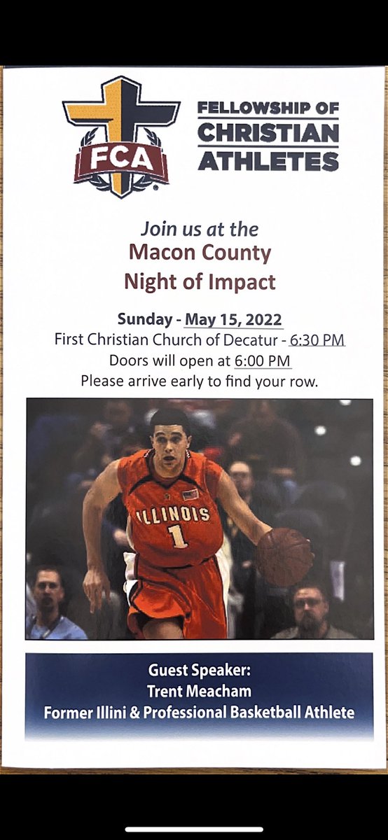 Maroa-Forsyth FCA (@mfhs_fca) on Twitter photo Join us for the FCA Macon County Night of Impact on Sunday May, 15 at 6:30PM at the First Christian Church of Decatur. Students and parents are welcome! <a href="/TrentMeacham/">Trent Meacham</a> <a href="/firstdecatur/">First Christian Church</a> Join us for the FCA Macon County Night of Impact on Sunday May, 15 at 6:30PM at the First Christian Church of Decatur. Students and parents are welcome! <a href="/TrentMeacham/">Trent Meacham</a> <a href="/firstdecatur/">First Christian Church</a>