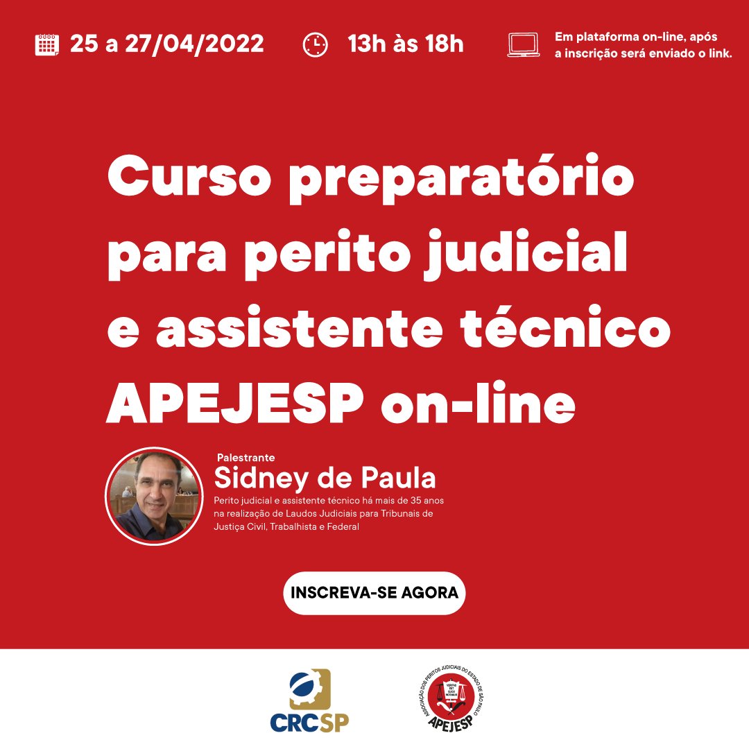 CRCSP_Oficial's tweet photo. A Apejesp realiza nos dias 25, 26 e 27 de abril o curso preparatório para perito judicial e assistente técnico.

O curso acontecerá em uma plataforma online, das 13h às 18h.
Participe!

https://t.co/nlLCbxbvjx

#CRCSP #Apejesp #PeritoContábil https://t.co/4PzVvD3pPz