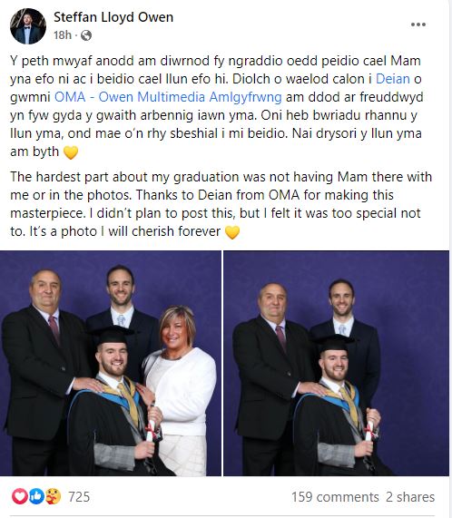 owenmultimedia's tweet photo. Pleser enfawr ydi cael gwneud gwaith fel hyn. Hynod o ddiolchgar i Steffan Lloyd Owen am ymddiried ynom i gynhyrchu y llun gorffenedig.

 #Graddio #Atgofion #Llun  #Cymru #Wales #yagym https://t.co/bBI4jKELxc