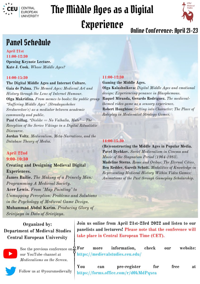 yoursmedievally's tweet photo. The Medievalisms United proudly presents:

The Middle Ages as a Digital Experience
Starting tomorrow!  (April 21-23, 2022)

Are you reeeaddddyyyyy? https://t.co/JVGObMmdWe