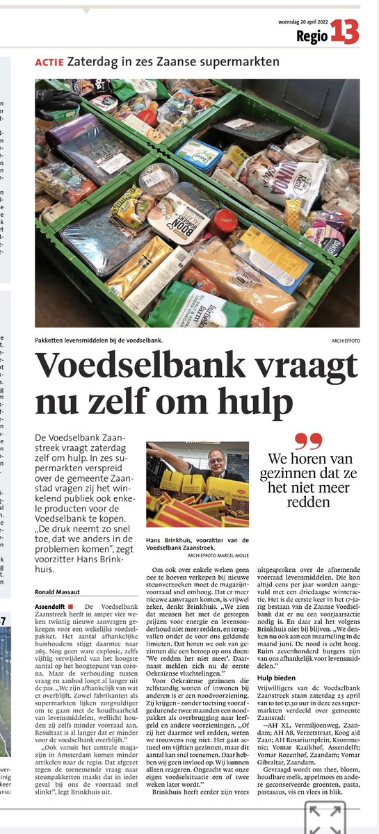 Kom zaterdag boodschappen voor ons doen bij diverse AH-filialen! We kunnen heel wat #voedsel gebruiken met het groeiende aantal klanten. Of doneer via onze online webshop voedselbankzaanstreek.nl/winkel/. Dank!