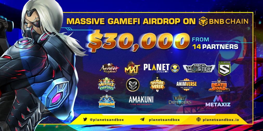 🔥 THE BIGGEST AIRDROP EVER 🔥

We have partnered with 14 #GameFi projects on @BNBchain to Giveaway a Massive $30,000 worth of NFTs and Tokens!

To win:
Like ❤️+ Retweet 🔄
And Enter Gleam 👇
gleam.io/92Q3p/massive-…