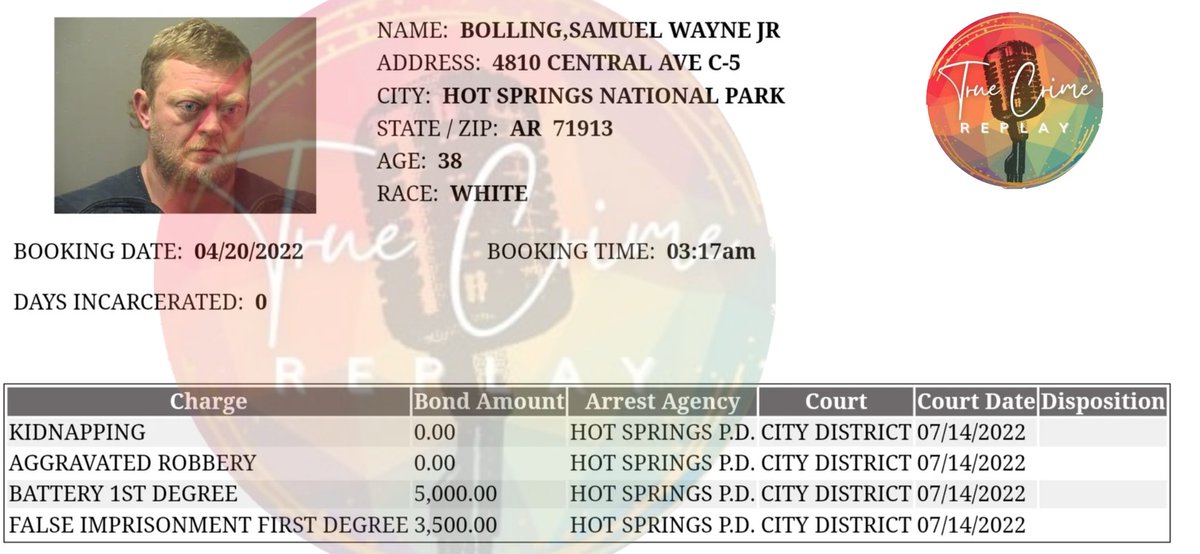 truecrimereplay's tweet photo. Booked this morning
Plea & #Arraignment Hearings Scheduled
Today, 4/20/2022 at 1:00pm CDT
Garland County District Court in Hot Springs, AR
Courtroom 1
#TrynyteeCase #HotSprings #Arkansas https://t.co/Jbw89Acwcx