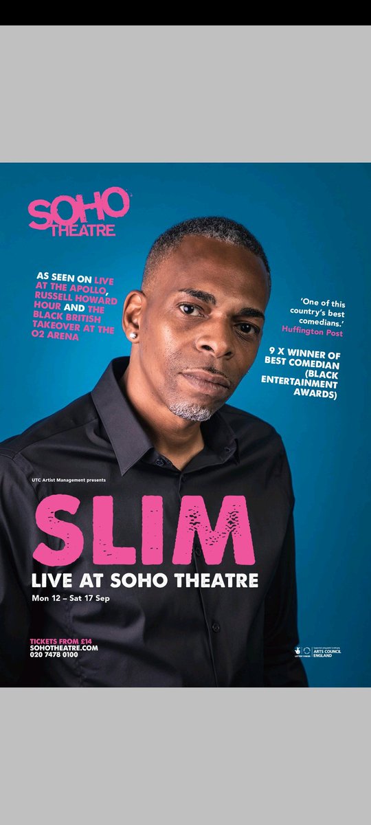 I'm pleased to announce my 6 night run at the Soho Theatre in London's West End! Mon 12- Sat 17th Sept !! Tickets now onsale. Go online to sohotheatre.com/shows/slim-liv… Tell ya friends and come and get some Slim therapy 💫💛