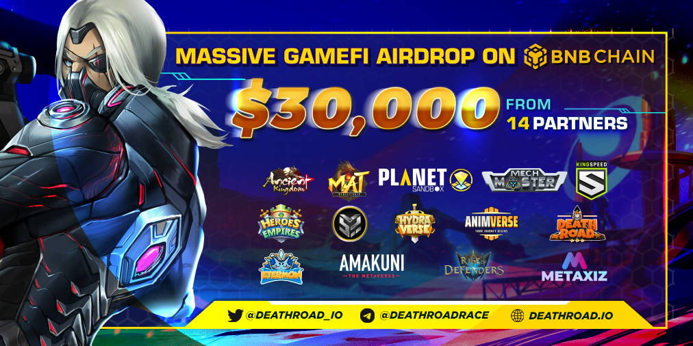 🔥 THE BIGGEST AIRDROP EVER 🔥

We've decided to team up with 14 #GameFi projects on the @BNBchain to give away $30,000 in NFTs and Tokens!

To win:
Like ❤️+ Retweet 🔄
👇and enter gleam 👇
gleam.io/92Q3p/massive-…