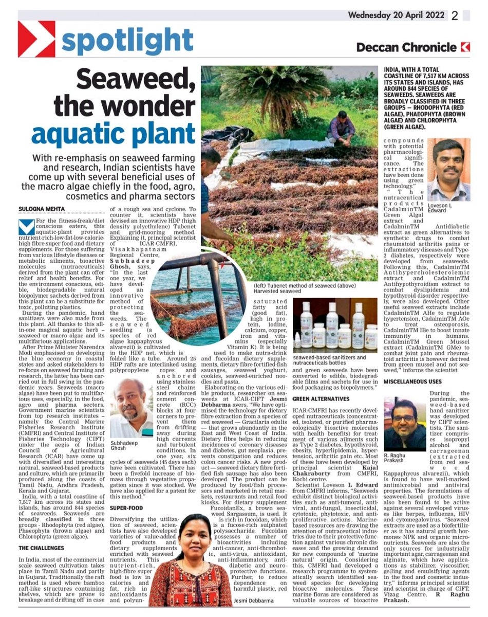 Journo_Smehta's tweet photo. A scientific feature on multifarious usages of seaweeds or macro algae, which is being cultured in coasts of Tamil Nadu, Vizag & Gujarat. @DeccanChronicle #asianage #CMFRI
#CIFT https://t.co/91AyAdEewJ https://t.co/6ONR9sZUXh