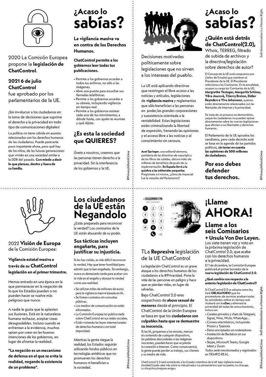 AA4325905766's tweet photo. Here's the #chatcontrol fliers in each languague for easy access in both black and white and in color
First here's the english 🇬🇧 and spanish 🇪🇸 translations of the fliers https://t.co/cOHQSdPpl6