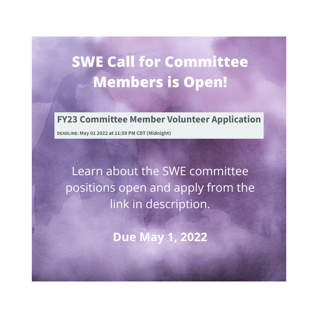 SWE_grad's tweet photo. GradSWE Weekly Updates!

All links can be found in out linktree: https://t.co/sg9OZiNPI2

- Committee application
- WE23 Collegiate and Rapid Fire Competitions
- Call for LCC members
- SWENext Club Counselors Needed
- GradSWE Blog

(1/2) https://t.co/x7fUwBY0zd