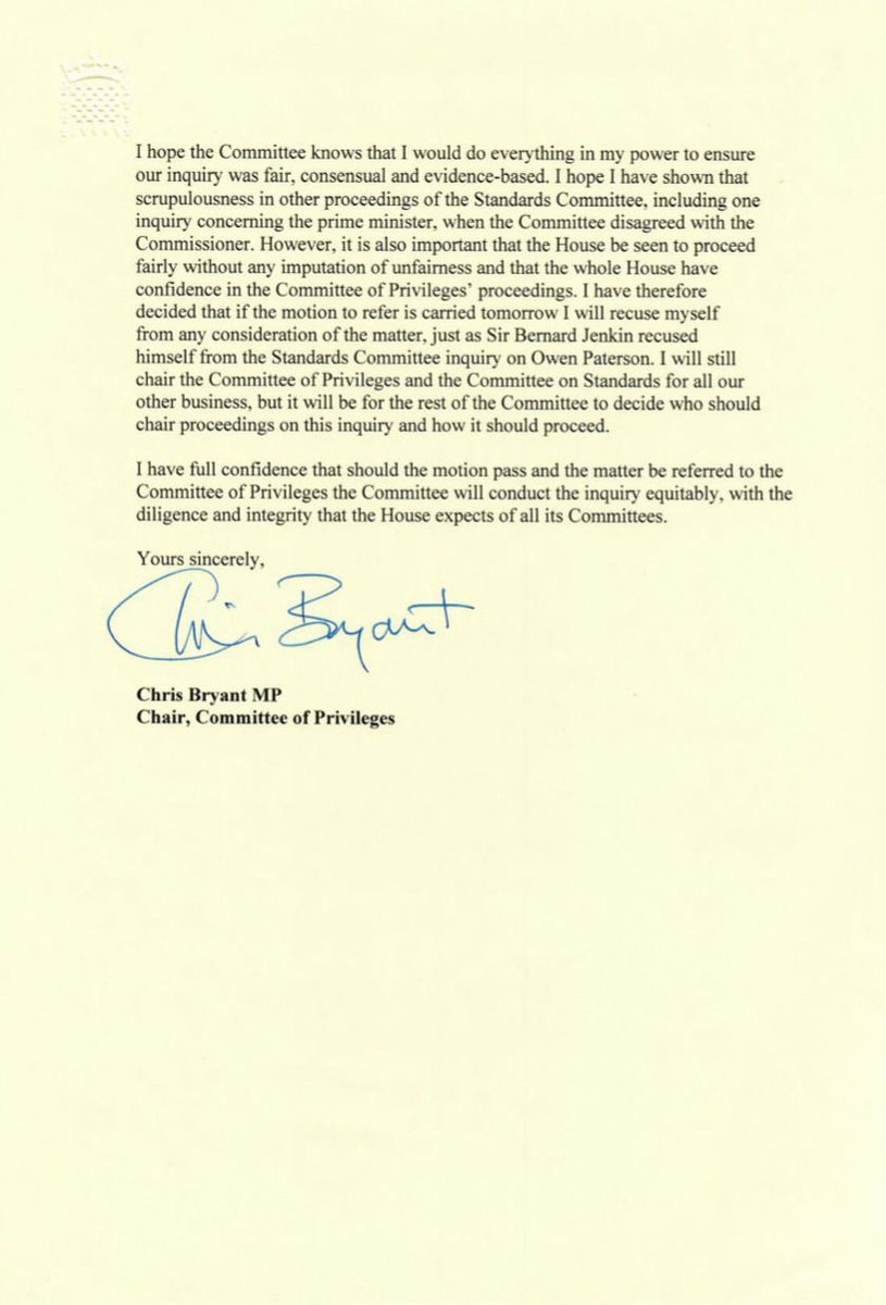 My letter to the Committee of Privileges.