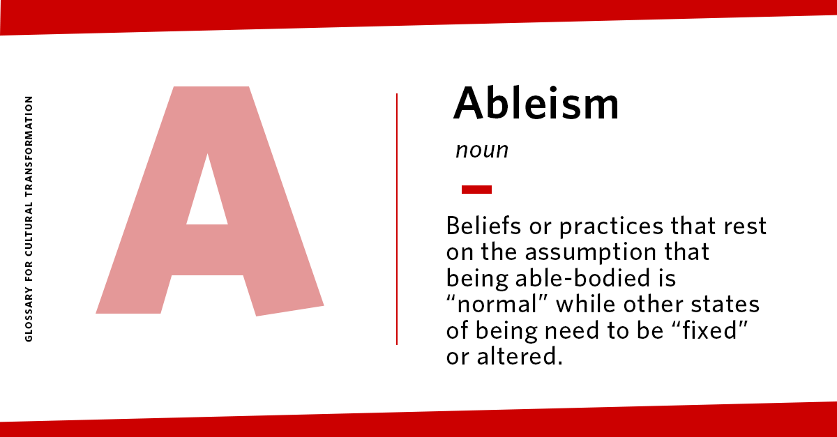 budental's tweet photo. Each week we share one term from the @The_BMC's Glossary for Cultural Transformation in the hopes of strengthening our community with inclusive language, critical thinking, and equitable policies.

The #WordOfTheWeek is: Ableism

Learn more here: https://t.co/c3gL55utwV https://t.co/X2i4KquKHI