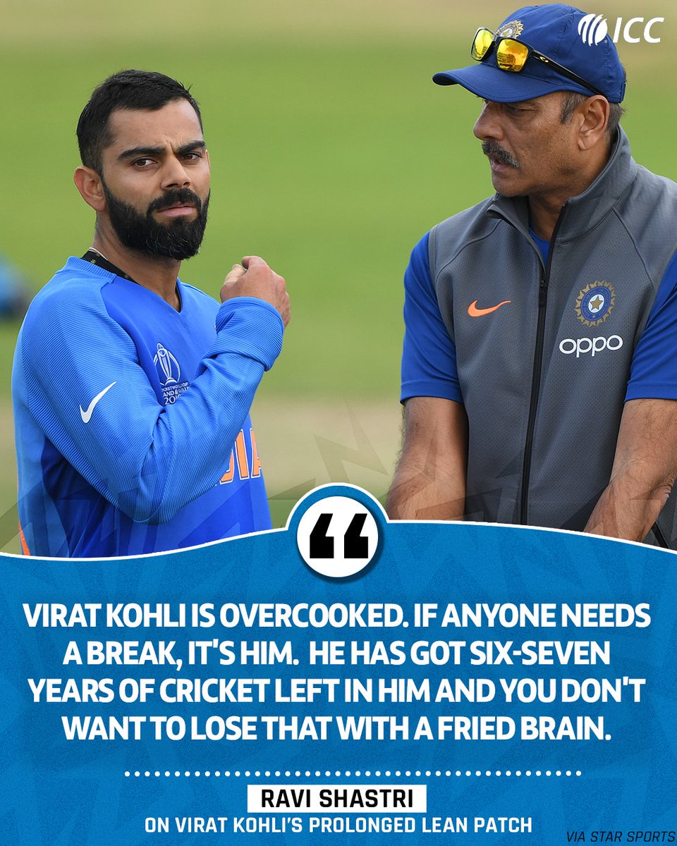 ICC's tweet photo. Can Virat Kohli bounce back from his lean patch going into the business end of #WTC23 as well as the @T20WorldCup? 👀

Ravi Shastri certainly thinks so 👉 https://t.co/iIx5EpNU0P https://t.co/hdEvnhRyu4