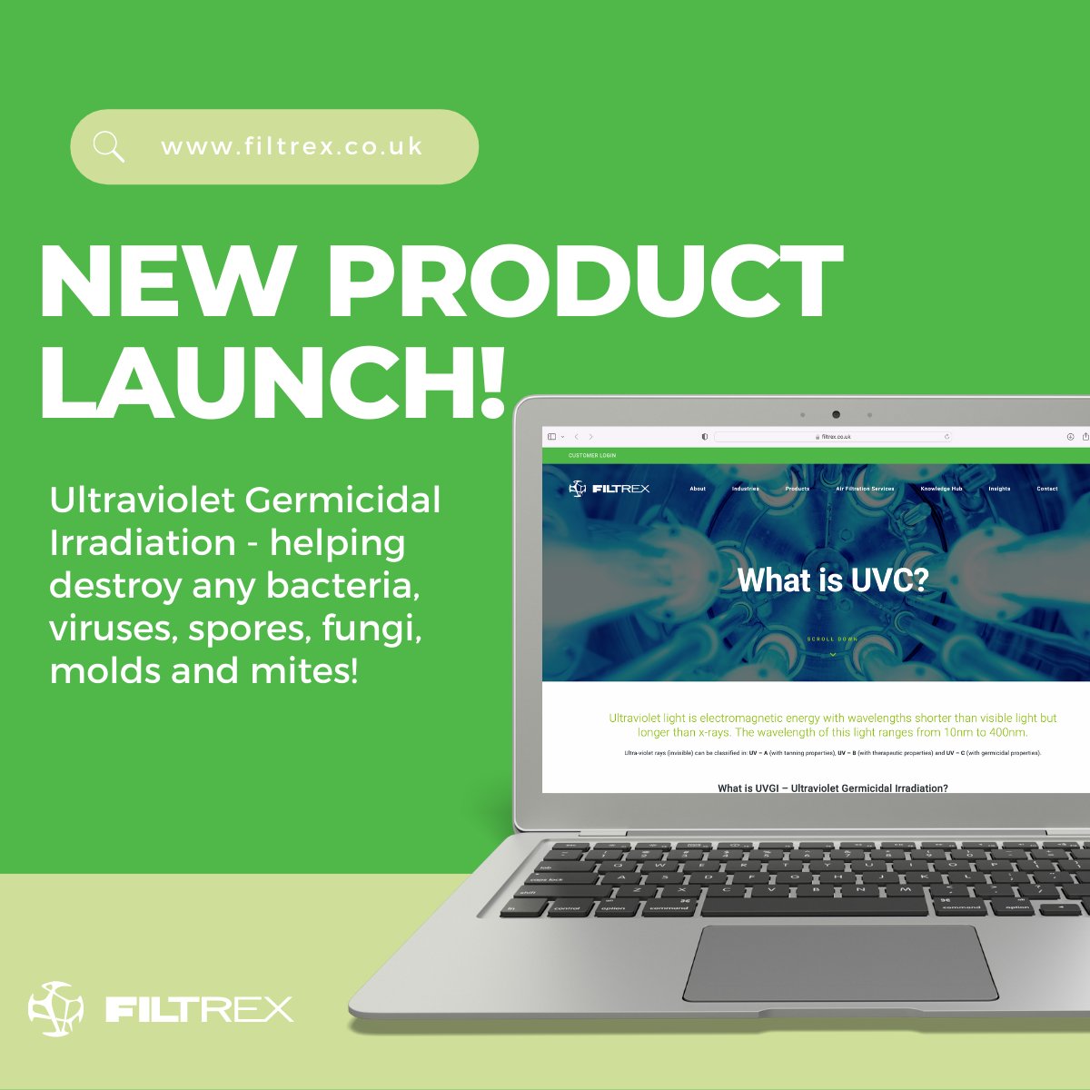 FiltrexG's tweet photo. We are excited to share a brand new product launch for your business! 

Ultraviolet Germicidal Irradiation - what is it and how can it benefit your business? 

Check out our website to find out! 

#UVC #germicidalirradiation #cleanair #product #disinfection https://t.co/qKQ1N8MwZT