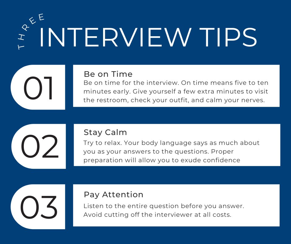 Interviewing is a critical part of the hiring process. To help you prepare for you next interview, here are some helpful tips:

- Be on Time
- Stay Calm
- Pay Attention

If you are interested in working for St. Louis County Government, apply here: governmentjobs.com/careers/stlouis