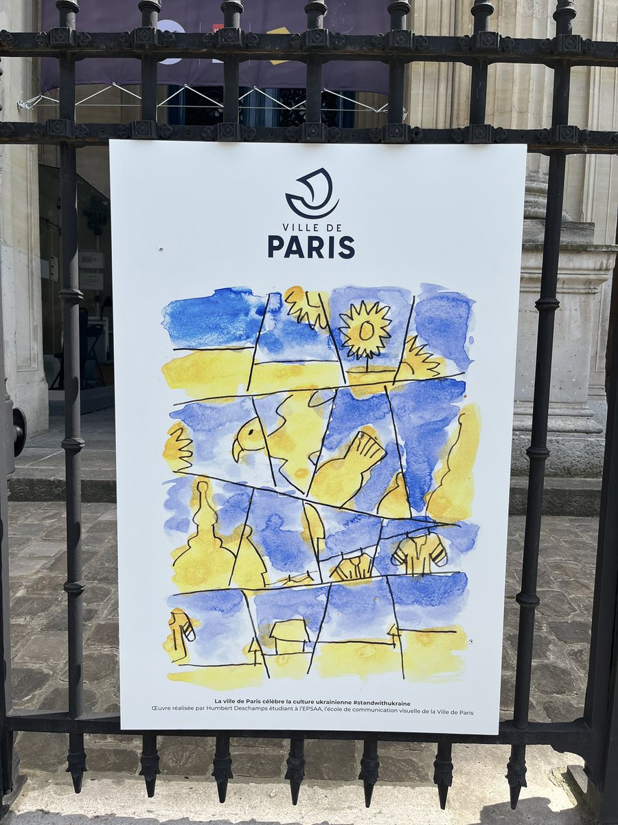 MCLemardeley's tweet photo. Il y a quelques semaines les élèves de l’@EcoleEPSAA rencontraient des étudiant⸱e⸱s ukrainien⸱ne⸱s pour échanger au sujet de leur culture et imaginer des affiches. Rdv à #QJ jusqu’au 10 mai pour admirer ces œuvres en hommage à l’Ukraine, à sa culture et à son peuple. https://t.co/YhnmPJC2Na