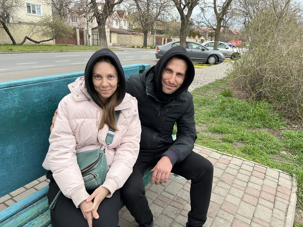 He said Russian troops forced him to strip to see if he had Ukrainian military tattoos, but ultimately let him pass

He laughed lightly as he described passing his first Ukrainian checkpoint: he said he felt like he could breathe again. 

Pictured here with his wife Tatiana