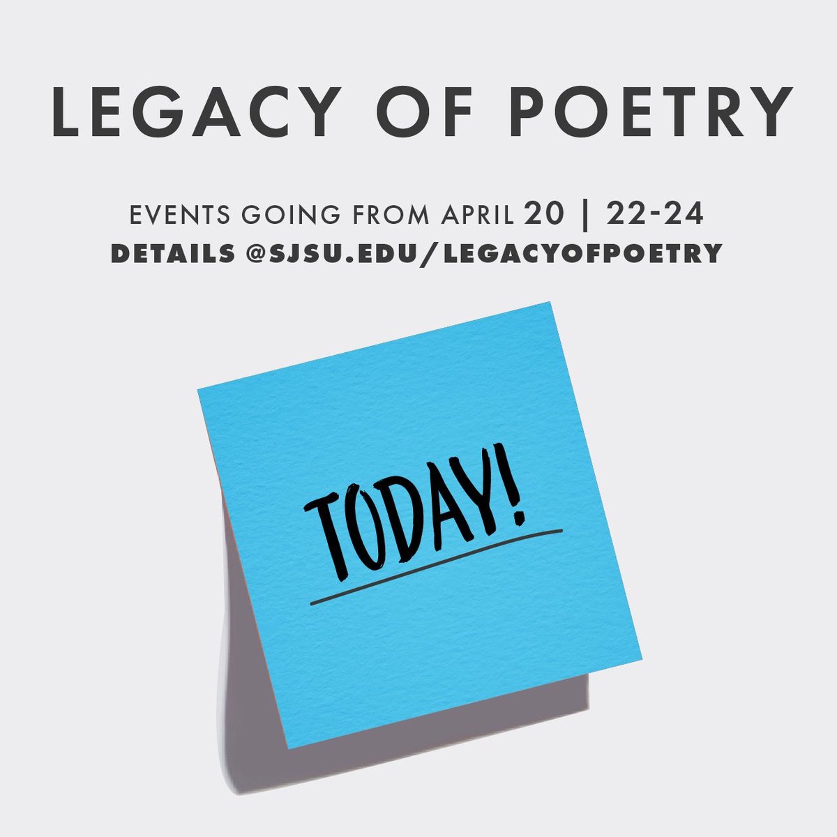 ITS HERE! 
Legacy of poetry begins @NirvanaSoulSJ at 7PM 

For additional details visit sjsu.edu/legacyofpoetry

#LOP22
#SJSULegacyofPoetry
#SanJose