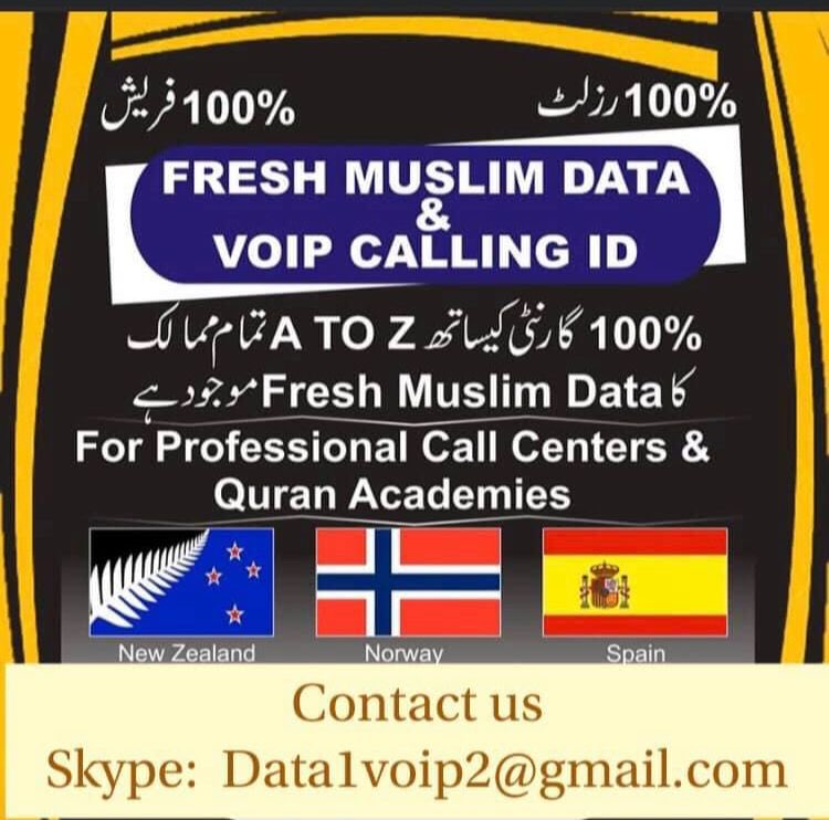Muslim Data for online Quran & Education Students (@muslimdata) on Twitter photo Fresh Online Quran & Online Education Students Data
50% Off on All Muslim Data 2022-
Muslim Data in bulk..DNC Scrubbed and Dups Removed .
All Cleanup and You'll enjoy the Connectivity and Conversion.
The admin team
Skype - Data1voip2@gmail.com Fresh Online Quran & Online Education Students Data
50% Off on All Muslim Data 2022-
Muslim Data in bulk..DNC Scrubbed and Dups Removed .
All Cleanup and You'll enjoy the Connectivity and Conversion.
The admin team
Skype - Data1voip2@gmail.com