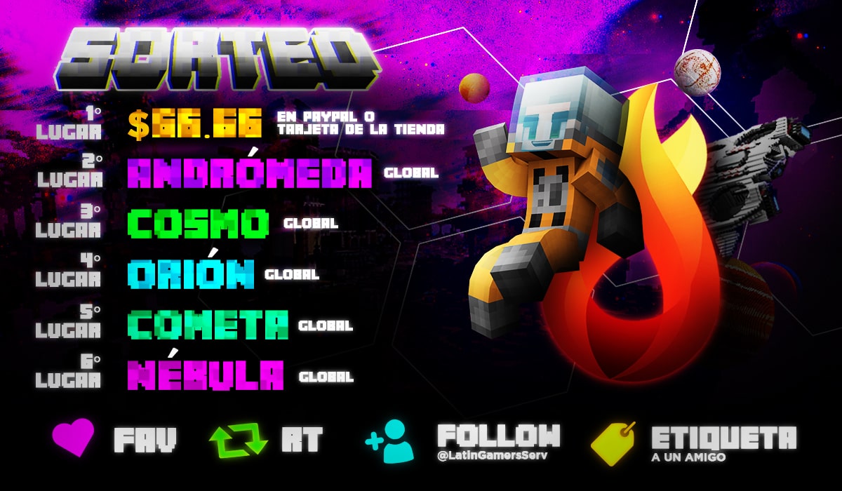 「🌟」MEGA SORTEO

¡PARTICIPA para poder ganar 66.66$ (paypal o tarjeta de la tienda), además de RANGOS PERMANENTES GLOBALES en el servidor!

⭑ REQUISITOS
❤ FAV
🔄 RT
👤 FOLLOW <a href="/LatinGamersServ/">LATINGAMERS</a>
🏷 ETIQUETAR a un amigo

¿Qué estás esperando? Tienes chance hasta el 7 de mayo