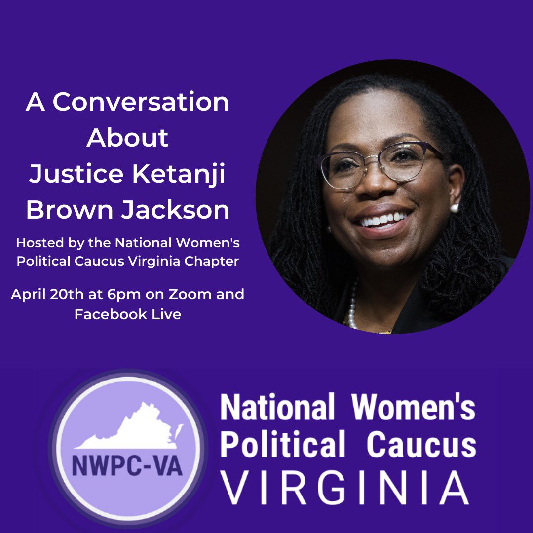Join Ctr. Dir. @VivianEHamilton tonight at 6 pm, for a timely and important special zoom event to discuss the SCOTUS appointment of Judge Brown Jackson and what it means for Virginia women (and men). The link can be found at fb.me/e/1FnddHZvs, we hope to see you there!