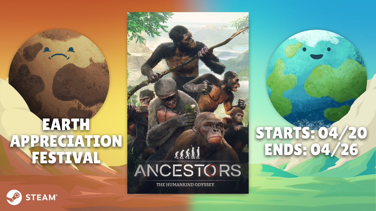 Ancestors: The Humankind Odyssey on Twitter: "Run by our friends at @mechanistry (@Timberborn), Ancestors is part of the Earth Appreciation Festival, happening on Steam until April 26th. Check out the game