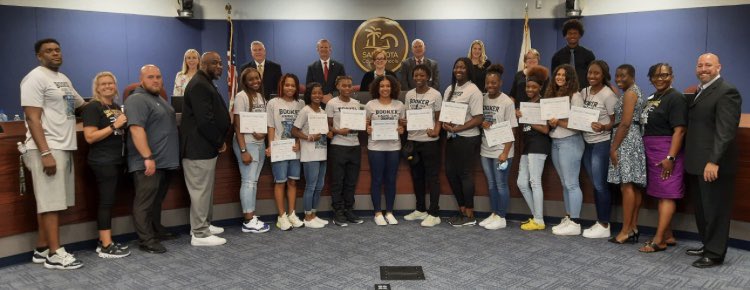 Congrats to the Booker High Girls Basketball team being recognized at the Board Meeting for athletic and academic excellence! <a href="/sarasotaschools/">Sarasota Schools</a> <a href="/HeraldTribune/">Sarasota Herald-Tribune</a> <a href="/BookerGirlsBall/">Booker Girls Bball</a> <a href="/AthleticsBooker/">Booker Tornadoes Athletics</a> <a href="/SNNTV/">SNN</a> <a href="/htpreps/">Herald-Tribune sports</a> <a href="/maffsports/">Dennis Maffezzoli</a>