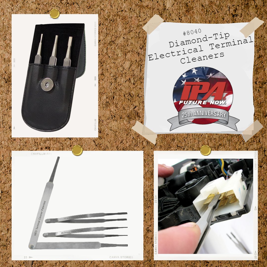 IPAtools's tweet photo. The #8040 Diamond-Tip Electrical Terminal Cleaners by IPA® are the only tool ever made to remove corrosion from flat (spade) type electrical terminals. ⠀
⠀
Check it out: https://t.co/9SmASPi7Au https://t.co/DocCHCIeBq