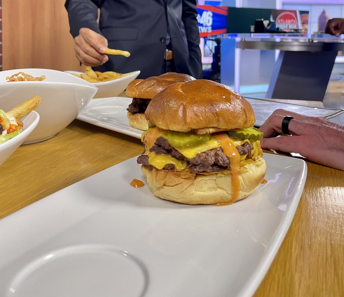 Joyce_Lupiani's tweet photo. More burgers this morning on @cbs46 for #AtlBurgerWeek. @atlantic_grill showed off their tasty burger. Normally you’d pay about $15. This week it’s just $10 for burger & side. Great deal! https://t.co/0kHsnWLBh0